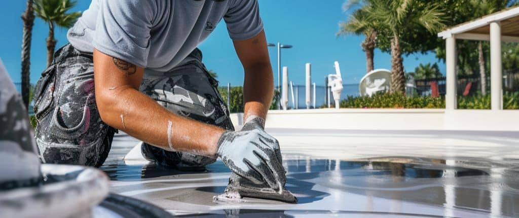 Pool Contractor Applying New Surface in Miami